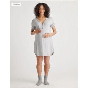 Quince XS The Essentials Hospital Nightgown Dress Heather Grey Button Maternity